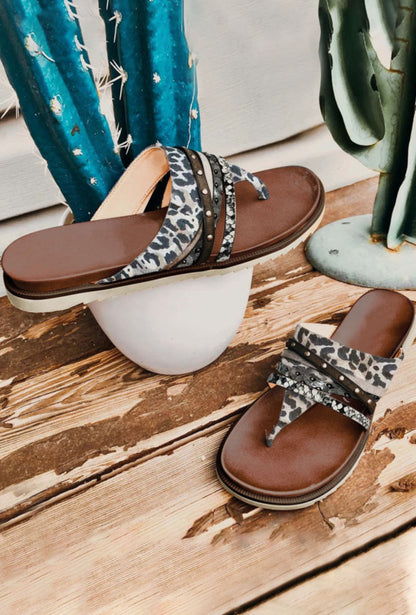 Leopard / Studded Strap Sandals