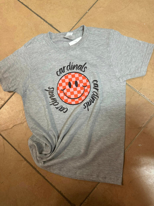 Checkered Smiley Cardinals Kids Tee