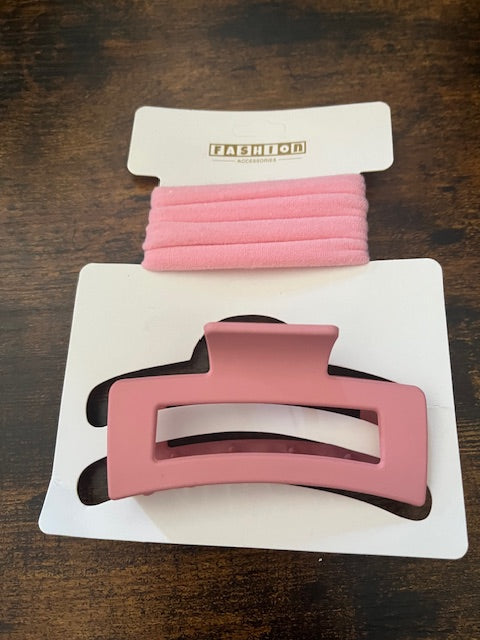Rectangle Clip and Hair Tie Set