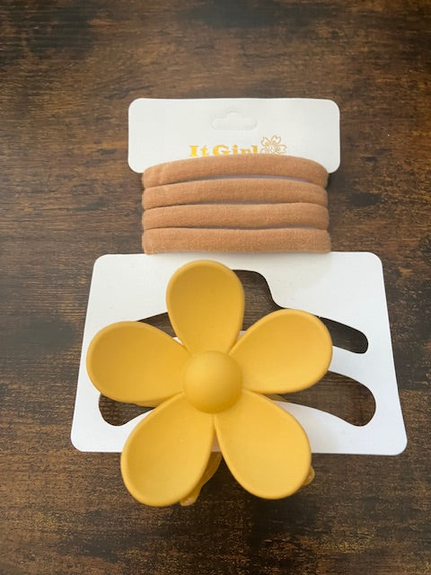 Flower Cip and Hair Tie Set